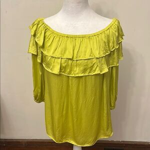 CeCe Lime Green Off-Shoulder Ruffle Top Size M EUC